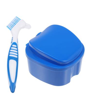 MILISTEN Dental Bath Case Dentures Toothbrush with Brushes Tooth Container with Tooth Cleaning Cleaner for Travel Cleaning (Blue)