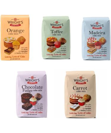 Wright's Baking Cake Mix Selection Pack - Carrot Madeira Toffee Chocolate Fudge & Orange (One of Each 500g Pack) | can be used to bake light & moist cakes slices muffins or cupcakes - Buy Online on GoSupps.com