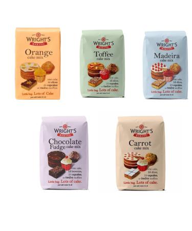 Wright's Baking Cake Mix Selection Pack - Carrot Madeira Toffee Chocolate Fudge & Orange (One of Each 500g Pack) | can be used to bake light & moist cakes slices muffins or cupcakes