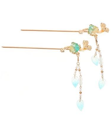 Lurrose 2 pieces Chinese hairstick bridal brewed hairpin Japanese hairstick flowers hair chopstick hairpise hairstock with tasty retro hair jewelry pin for women girls gift light green - Buy Online on GoSupps.com