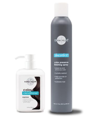 KERACOLOR Kit of 3-in-1 (Cleanse + Conditioner + Color) Espresso Semi-Permanent Hair Dye and Finishing Hair Spray 10oz
