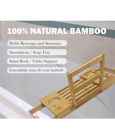 Luxury Bamboo Wooden Bathtub Tray Caddy - Adjustable Expandable Design with iPad/Book Holder - Fits Most Jacuzzis & Tubs - Great Gift Idea - 1 Pack - Buy Online on GoSupps.com