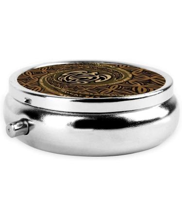 Hawaiian Tapa Honu Turtle Portable Metal Pill Box | 3-Compartment Travel Pill Holder | Hinged Design | Black - Buy Online on GoSupps.com