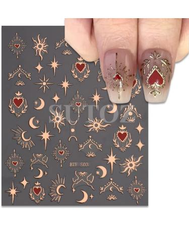 Diduikalor Sun Star Nail Stickers - 3D Self-Adhesive Heart Decals for Manicure Decor - Rose Gold Silver Design - Pack of 3 Sheets - Buy Online on GoSupps.com