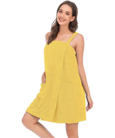 Veseacky Women's Bath Towel with Pocket | Adjustable Bathrobe & Face Band S-3XL | Yellow Medium - Shop Now! - Buy Online on GoSupps.com