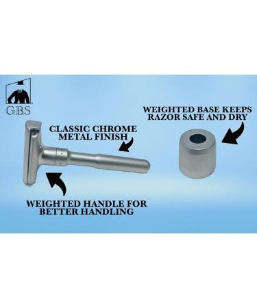 G.B.S Chrome Adjustable Men's Double Edge Safety Razor Set | Blades Stand & 10 Platinum Refills - International Shipping Available - Buy Online on GoSupps.com