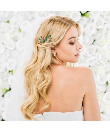 Dizila 7 Pieces Emerald Green Crystal Bead Party Prom Wedding Bridal Vine Leaf Hair Side Combs + Rhinestone U-shaped Hair Pins Headpieces for Brides Bridesmaids Women Girls - Buy Online on GoSupps.com