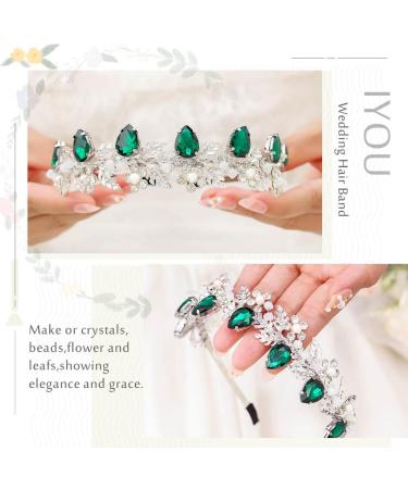 IYOU Crystal Wedding Headband Green Flower Bridal Hair Bands Crown Sparkly Rhinestone Leaf Headpiece Tiara Prom Party Hair Accessories for Brides and Bridesmaid - Buy Online on GoSupps.com
