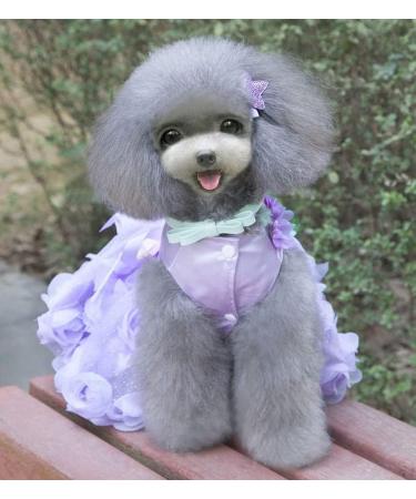 Luxury Dog Dress - Puppy Skirt Princess Clothes Evening Tutu & Floral Bowknot for Small Dogs - Purple Rose Pet Fashion - Buy Online on GoSupps.com