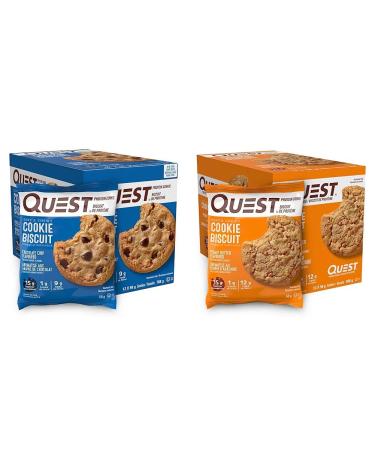 Quest Nutrition Chocolate Chip and Peanut Butter Protein Cookies (High Protein High Fiber Low Sugar Keto Friendly) Chocolate Chip Cookie+ Peanut ButterCookie
