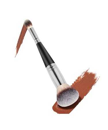 Makeup Brushes Dual-Ended Foundation Brush | Multifunctional Brushes Beauty Tools For Women Girls For Powder Liquid Concealer Cream Lencyh Black Handle Silver Tube