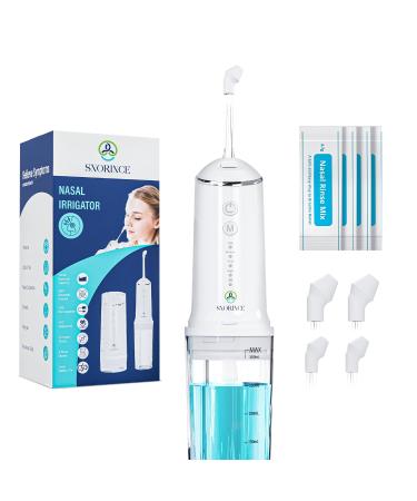 Nasal Irrigation System for Sinus Relief - Portable Cordless Electric Neti Pot Nose Cleaner - Sinus Flush Kit for Adults & Kids Home & Travel with 4 Rinse Modes 4 Nozzles 30 Salt Packs Standard