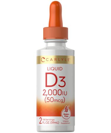 Carlyle Liquid Vitamin D3 | 2000 IU | 2 oz | Vegetarian Non-GMO and Gluten Free Formula | 50mcg | Vitamin D Liquid Drops for Adults