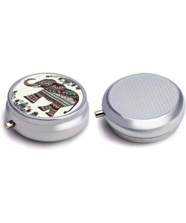 Bohemian Elephant Round Pill Box - Decorative 3 Compartment Portable Pill Organizer | International Shipping - Buy Online on GoSupps.com