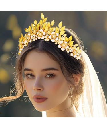 Zoestar Leaf Bride Wedding Crowns and Tiaras Gold Flower Crown Headband Princess Goddess Headpiece Bridal Headwear for Women - Buy Online on GoSupps.com