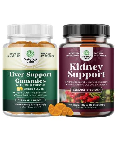 Bundle of Cleansing Herbal Liver Detox Gummies Milk Thistle with Artichoke Extract Turmeric Curcumin & L-Carnitine and Kidney Cleanse Detox Cranberry Extract with Uva Ursi Stinging Nettle Astragalus