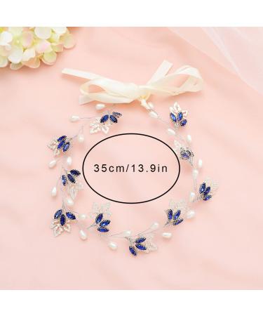 Flatser Blue Crystal Wedding Hair Vine - Silver Pearl Rhinestone Bridal Headpiece for Women - Buy Online on GoSupps.com