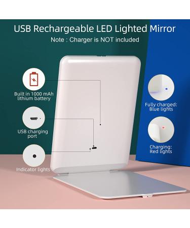 Rechargeable Travel Vanity Mirror | Lighted Makeup Mirror with 3 Colors Lighting and Touch Screen Dimming | Portable Compact Mirror with 72 LED Lights - White - Buy Online on GoSupps.com