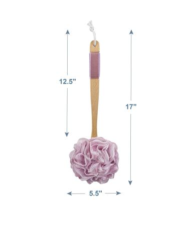 AmazerBath Loofah Shower Sponge with Long Wooden Handle - Soft PE Mesh Body Scrubber for Men & Women (Pink) - Buy Online on GoSupps.com