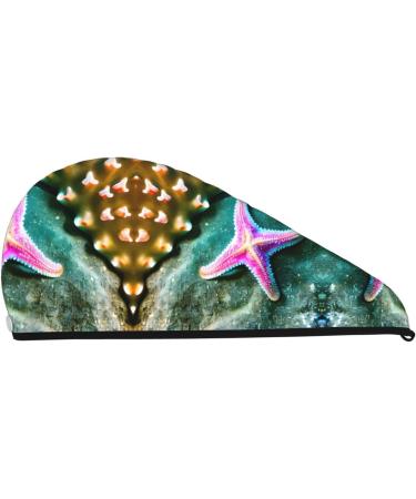 Sea Starfish Coral Velvet Dry Hair Cap with Buttons - Anti Frizz for Curly Long & Thick Hair | International Shipping - Buy Online on GoSupps.com
