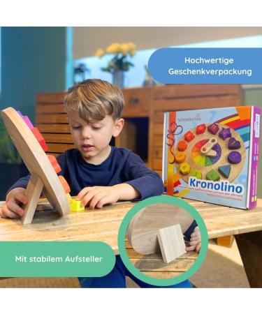 SCHMETTERLINE Kronolino Wooden Learning Clock | Rainbow Colors for Playful Time Learning | Ages 3+ - Buy Online on GoSupps.com