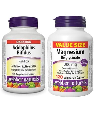 Webber Naturals Acidophilus Bifidus with FOS + Magnesium Bisglycinate Acidophilus Bifidus + Magnesium Bisglycinate