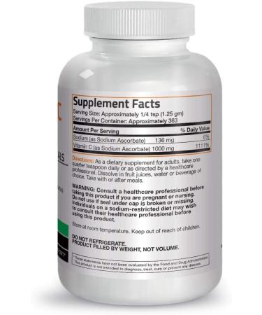 Sodium Ascorbate Non Acidic Vitamin C Powder - Non GMO Crystals for Immune Support - 1lb (454g) Pack - Buy Online on GoSupps.com