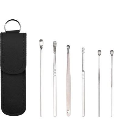 NAUZE 6Pcs Stainless Steel Ear Wax Removal Kit - Reusable Metal Ear Cleaner for Children and Adults - Includes Portable Bag (Black) - Buy Online on GoSupps.com