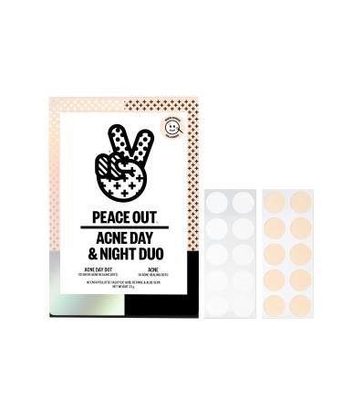 PEACE OUT Skincare Acne Day & Night Duo | 6-hour Fast Acting Sheer Hydrocolloid Pimple Patches and Overnight Acne Dots with Salicylic Acid | Stickers to Cover and Clear Breakouts | (20 dots) - Buy Online on GoSupps.com