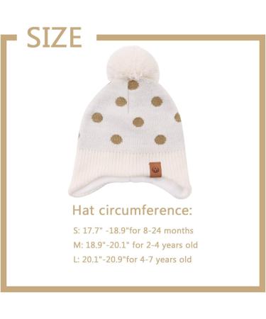 XIAOHAWANG Knitted Baby Hat with Pompom - Warm Beanie for Toddler Kids 2-4 Years - Beige Dot with Fleece Lining - Buy Online on GoSupps.com