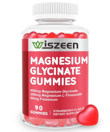 Magnesium Glycinate Gummies 400mg with L-Threonate 200mg Magnesium Potassium Gummies with Ashwagandha Lemon Balm CoQ10 Vitamin D B6 B12 Magnesium Supplements for Adults (90Ct)