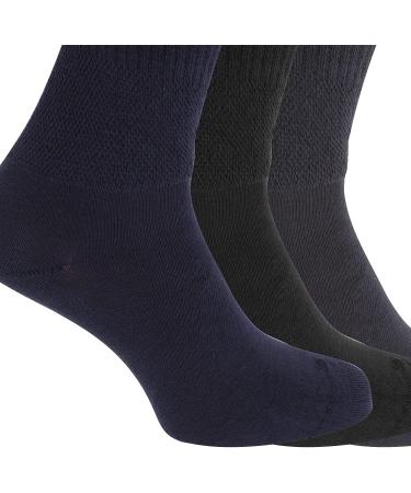 Men's Extra Wide Comfort Fit Diabetic Socks (3 Pairs) US 7-12 Navy/Black - Wide Feet Support - Buy Online on GoSupps.com