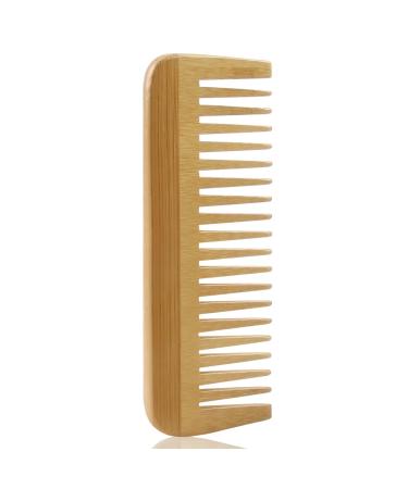 MRD Bamboo Wide Tooth Comb  Detangling Anti-Static Brush Natural Curly Wavy Dry Hair For Womens and Mens Hand Polished (1PCS) 1 Count (Pack of 1)
