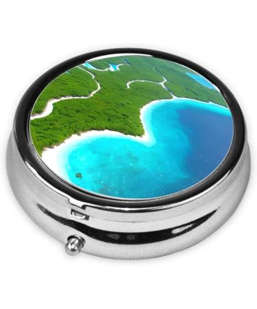 Island in The Ocean Round Pill Box - 3 Compartment Portable Travel Organizer for Purse & Pocket - Buy Online on GoSupps.com