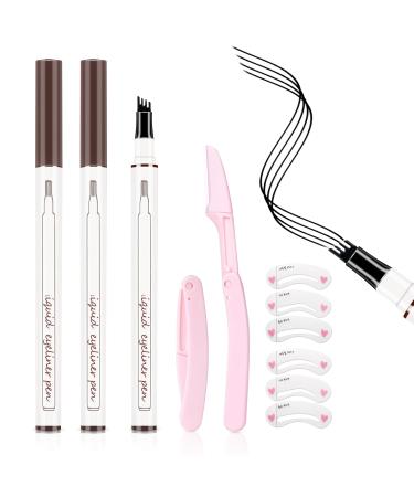 GCVSE Eyebrow Pencil Microblading Eyebrow Pencil with 4 Micro-Fork Tips Long-Lasting Brow Waterproof Smudgeproof Brow Pen - Easy Creation of Natural Looking Defined Eyebrows (Black)