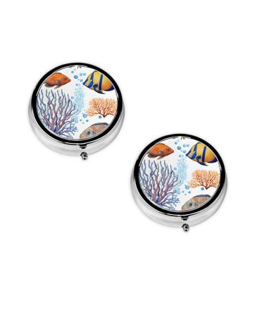 Colorful Fish in The Sea Printed Mini Round Pill Box Pill Box 3 Compartment Medicine Pill Case Pill Organizer Travel Pillbox Portable Pill Box for Pocket Home Office Use