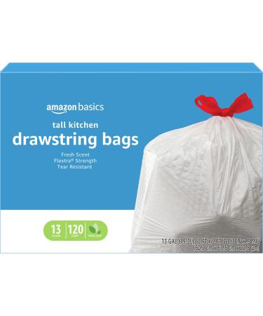 Amazon Basics Flextra Tall Kitchen Drawstring Trash Bags, Fresh Scent, 13 Gallon, 120 Count 120 Count (Pack of 1) - Buy Online on GoSupps.com