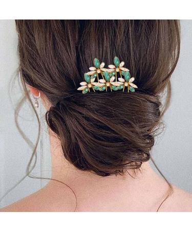 Yokawe Gold Rhinestone Bridal Wedding Hair Pins with Green Crystal - Pack of 5 | Hair Accessories for Women and Girls - Buy Online on GoSupps.com