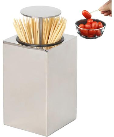 Holdes Toothpaster: Automatic Stainless Steel Toothpick Container for Home Bars Clubs & Caf s - Convenient Press Dispenser - Buy Online on GoSupps.com