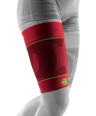 Bauerfeind Compression Skylight Volume Sports Sleeves for Upper Leg - Unisex Thigh Support for Ball & Endurance Sports - Red XL Extra Long - Buy Online on GoSupps.com