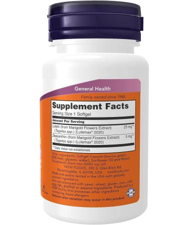 Now Foods Lutein 25mg and Zeaxanthin 5mg 60gels - Buy Online on GoSupps.com
