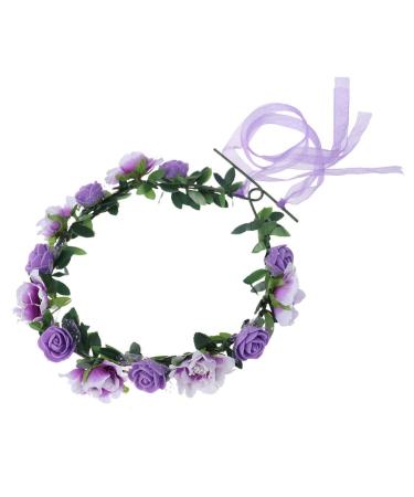 KALLORY Womens Headbands Flower Floral Leaf Wreath Floral Garland Wedding Bridal Bridesmaid Headpiece Tiara Headpiece for Wedding Party (Purple) Flower Girl Headband Violet