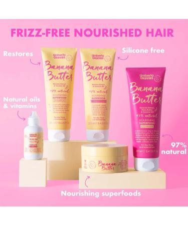 Umberto Giannini Banana Butter Nourishing Superfood Shampoo Conditioner & Styling Cream Set Vegan & Cruelty Free Moisturising Formula for Coily Dry Textured or Frizzy Hair - Buy Online on GoSupps.com