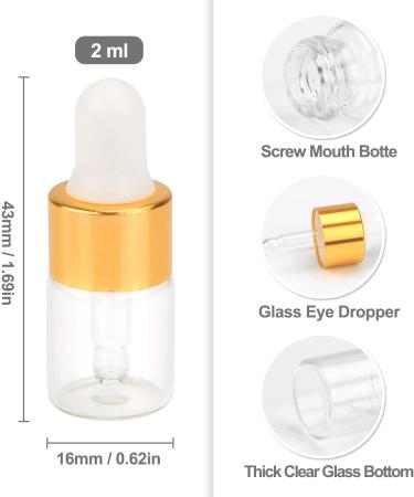 15 Pcs 2ml Clear Glass Dropper Bottles with Gold Cap - Essential Oil Vials for Travel - Refillable DIY Cosmetic Sample Containers - Buy Online on GoSupps.com