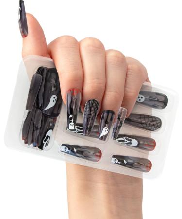 Halloween False Nails Halloween Fake Nails Long Press on Nails with Glue Stickers Ghost Spider Web Full Cover Nails Halloween Cosplay DIY Art Supplies Manicure Decor for Women Girls A9GLZZCMJ - Buy Online on GoSupps.com