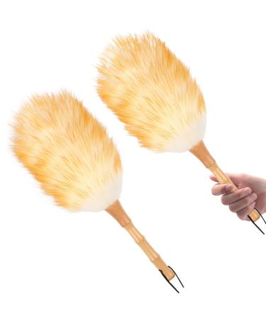 2Pcs Lambswool Duster 15'' Hand Duster Anti-Static Cleaning Duster with Wooden Handle Comfortable Grips Dusting Tools for Ceiling Fans Window Blinds Wool Duster Duster Hand Duster Dusters
