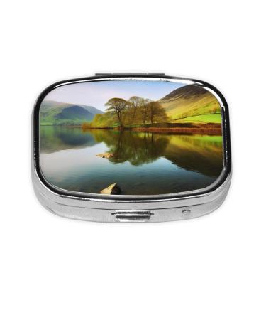Lake District National Park Printing 2 Compartment Small Pill Case Cute Small Pill Box Purse Pill Boxs Travel Pill Organizer for Pocket Purse and Travel Gifts
