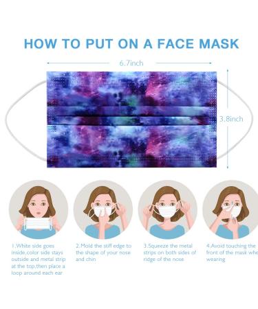 100 Pcs Stylish Pattern Printed Disposable Face Masks - Breathable 3ply Safety Mask with Comfortable Tie Dye Design - Adult Protective Face Cover with Bendable Nose Clip - Buy Online on GoSupps.com