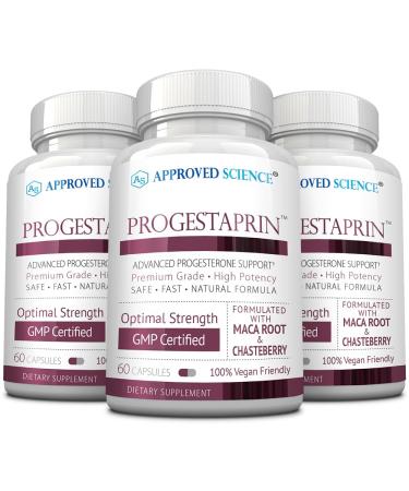 Approved Science Progestaprin - Progesterone Support Supplement - 3 Bottles - 180 Capsules - Vegan 60 Count (Pack of 3)