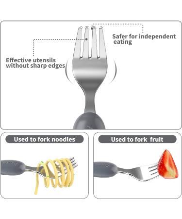 Lehoo Castle Toddler Cutlery Set - 6 Piece Stainless Steel Kids Knife and Fork Set with Safe ABS Handle - Animals Design - Grey - Buy Online on GoSupps.com